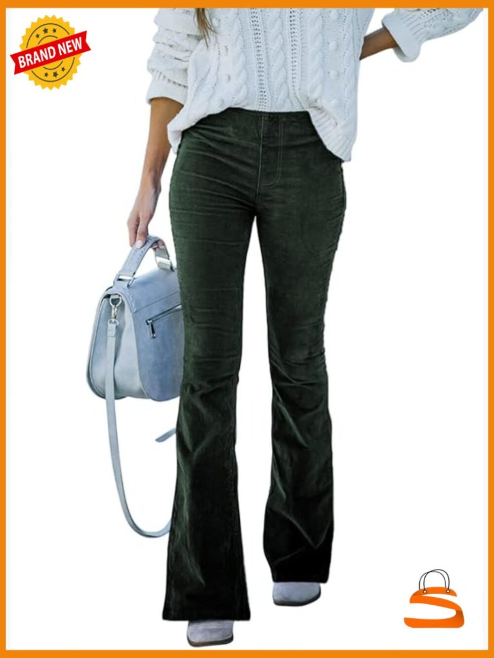 Corduroy Flare Pants Elastic Waist Bell Bottom Trousers Fall